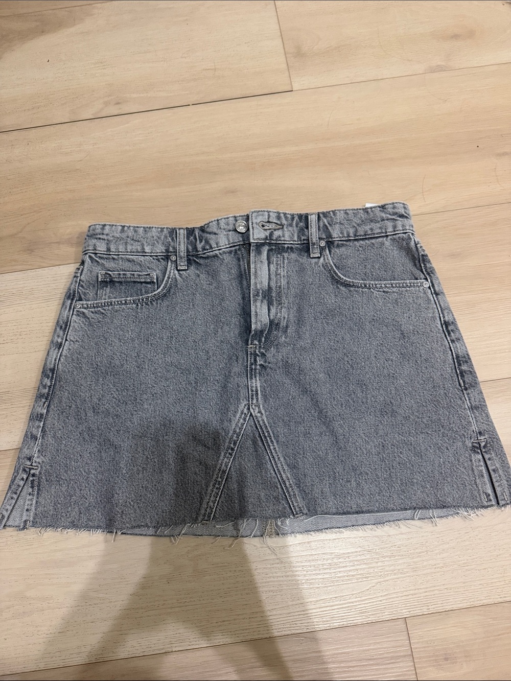 PAIGE Washed Gray Denim Mini Skirt